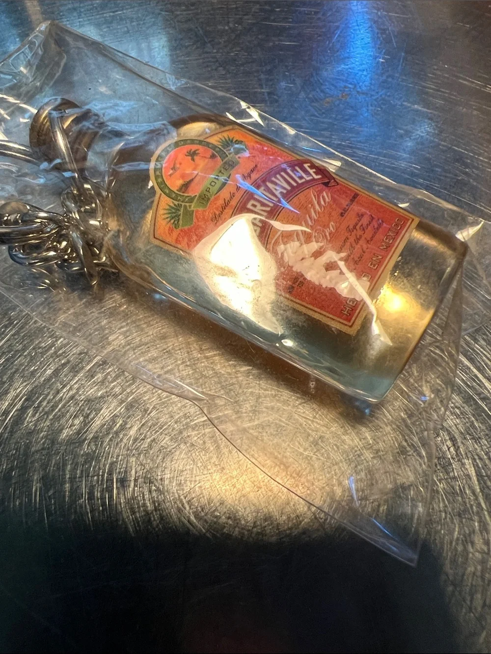 Margaritaville Mini Tequila Bottle Keychain - Brown and Gold